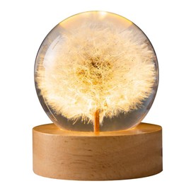 Preserved Dandelion Crystal Ball Night Light,3D Crystal Ball with Led Wooden Base for Christmas Thanksgiving Birthday, Home Room Decor LED Night - USB Powered
