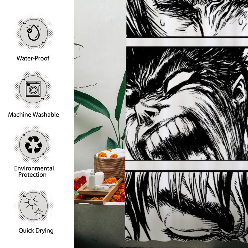 Funnytree The Black Swordsman Shower Curtain, Japanese Manga Bathroom Decor,