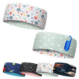Klein Kind 6M-2J Reversible Sports Headband, 2-Ply for Cold Temperatures, Quick-Drying, Headband, Earmuffs, Sweatband, Hair Band, Headband (White Green Flowers)