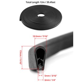 QWORK Seal Strip, 40 Feet Edge Trim, EDPM Rubber Seal Trim for Cars, Boats, Trucks, RVs, Fits Edge 1/16" to 1/8"