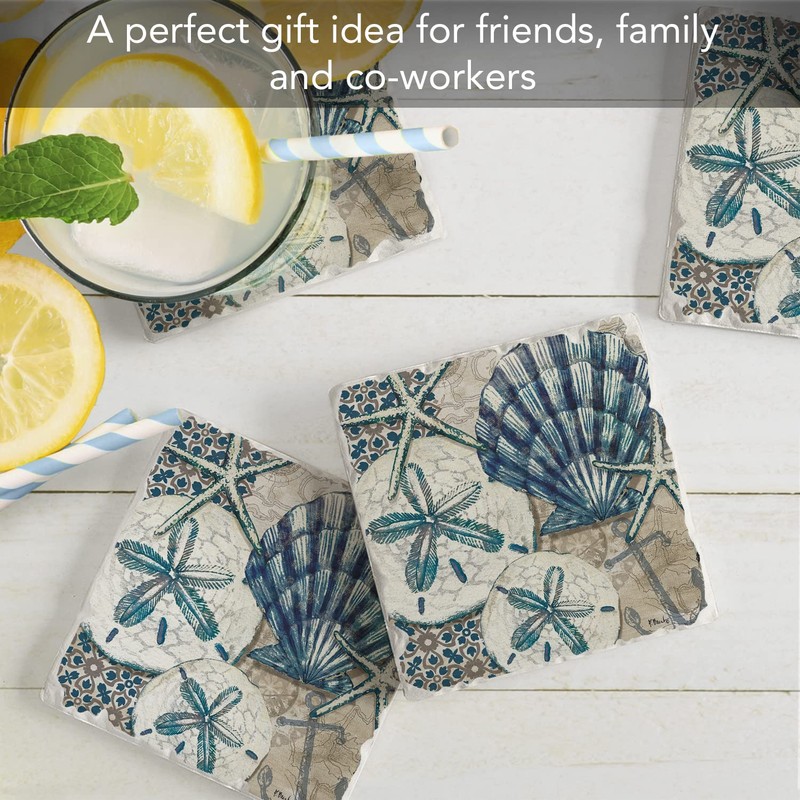 Thirstystone Tide Pool Shells 4-Pack Tumbled Tile Stone Coasters with