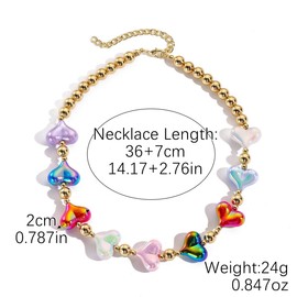 Red Heart Necklace for Women Chunky Gold Heart Necklace Pearl Hearts Choker Necklaces Colorful Hearts Choker Necklaces Wedding Christmas Jewelry (Colorful)