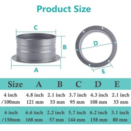 6 Inch Metal Straight Flange Connector, Ventilation Pipe Connector Wall Air Tube Hose Flange Adapter for Duct Fan Kitchen Air Vent Exhaust Ventilator Range Hood