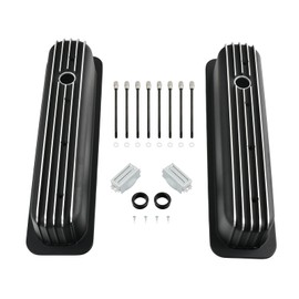 BATONECO Aluminum Valve Covers Retro Finned Tall Style Compatible with 87-97 Small Block Chevy Vortec 5.0 5.7 350, Black