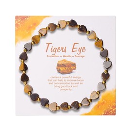 ZKJTEARY Heart Tiger Eye bracelet for Women Men 18k gold plated Beads Brown Natural Stone Healing Real Crystal Stretch bracelet Gemstone bracelets Tiger eye Jewelry for Women Men Mom Girlfriend