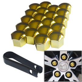 senvenelec 20 Pcs Car Universal 17 mm Plastic Nut Cover Cap Screw Car Nut Covers Bolt Hub Caps Wheel Bolts 17 mm Wheel Nut Caps. With 1 Piece Removal Hook (Gold).