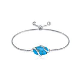 HPQQ Turquoise Bracelet for Women 925 Sterling Silver Dainty Link Turquoise Stone Bracelet Jewelry Anniversary Birthday Christmas Gifts for Women Her Mom