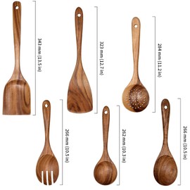HOIGON 6 Piece Teak Wood Cooking Utensils Set,Natural Wooden Spatula Spoon Kitchen Tools Nonstick Cookware for Baking and Cooking