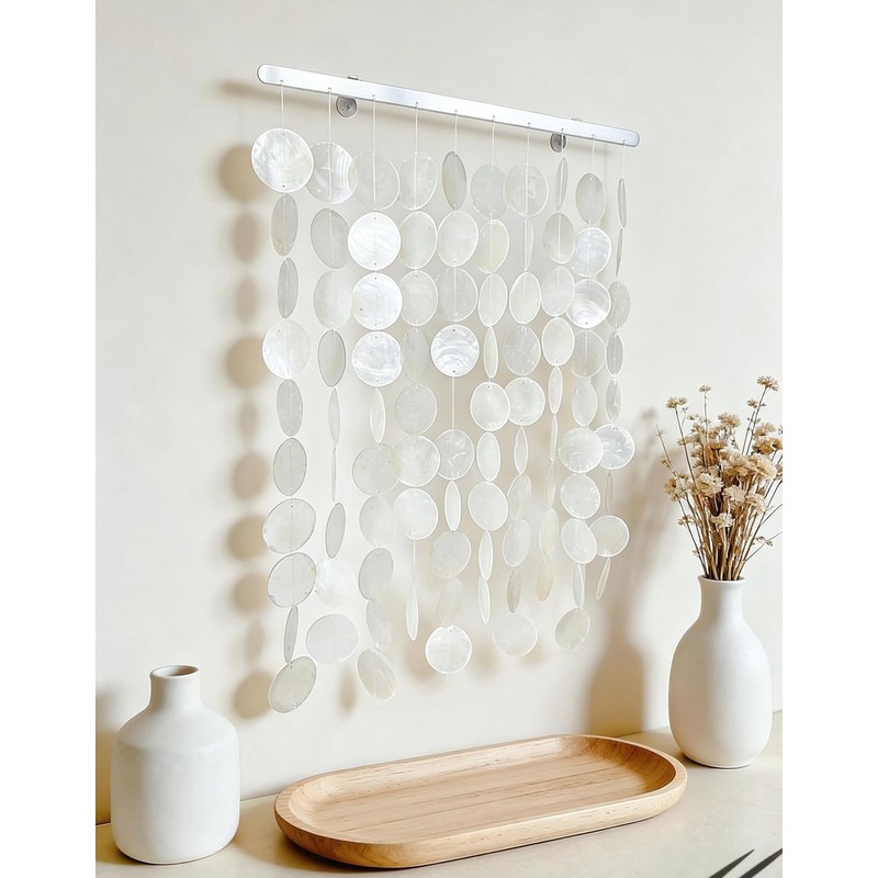 DHHOUSE Coastal Shell Wall Hanging with Silver Rail, Handmade Capiz