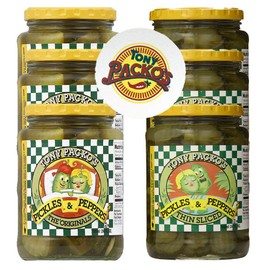 Tony Packo's Original Pickles and Peppers and Thin Sliced Pickles and Peppers Pack, 24 Ounce Jars (Pack of 6) with Jar Opener