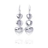 Sterling Silver Rhodium Plated, Three Graduated Solid Heart Dangle Earrings