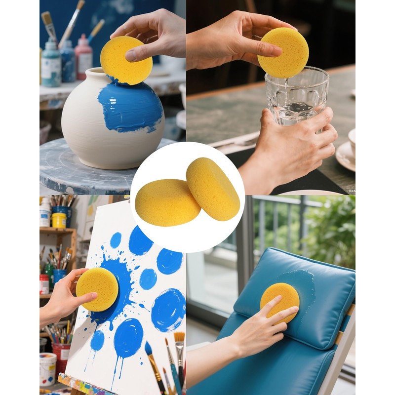 Round Painting Sponges 4 Pack Yellow Artist Sponges for Watercolor,