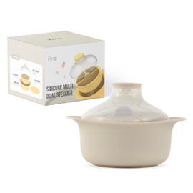 FIRGI Silicone Microwave Steaming Pot with Handle & Lid for Easy Cooking Vegetables, Egg, Noodles Soup Non-Stick Dishwasher Safe Easy (Ivory, 1400)