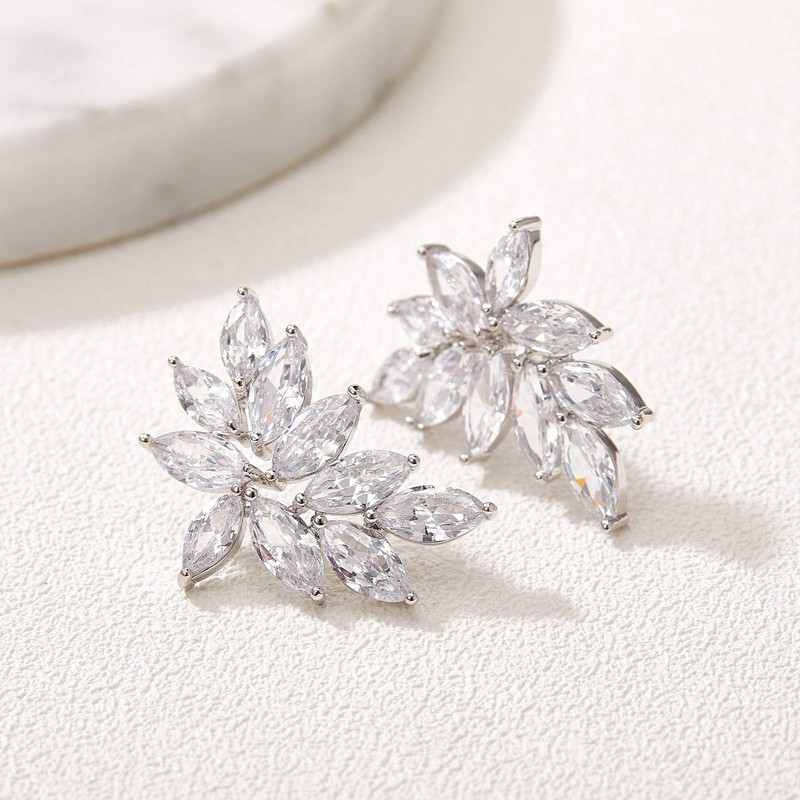 SWEETV Marquise Bridal Wedding Earrings for Brides Bridesmaids, Crystal Cubic
