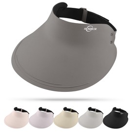 AlisOker Wide Brim Sun Visor Hat for Women Men Foldable Ponytail Sun Hats Adjustable UPF50+ Seamless Beach Hats for Outdoor, Dark Grey, Medium