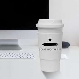 Funny Guy Mugs Texas Come And Take It Travel Tumbler With Removable Insulated Silicone Sleeve, White, 16-Ounce