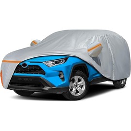 Car Cover for 1994-2024 Toyota RAV4, Waterproof Custom-fit All Weather Sun Rain UV Dust Snow Protection Windproof Outdoor RAV4 SUV Car Cover with Door Zipper and Cotton Lining-Gray
