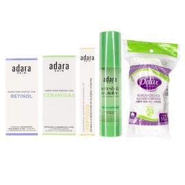 Kit Viral Skincare Facial Completo, Suero para Rostro de Retinol, Ceramidas, Suero Contorno de Ojos de Peptidos, Espuma Limpiadora Adara y Almohadillas de Algodon Dalux