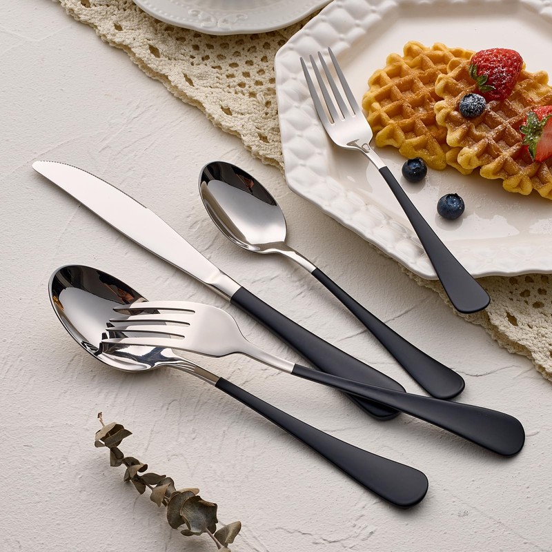 DINYWOW 20-Pieces Black Silverware Sets for 4,Black Handle Stainless Steel