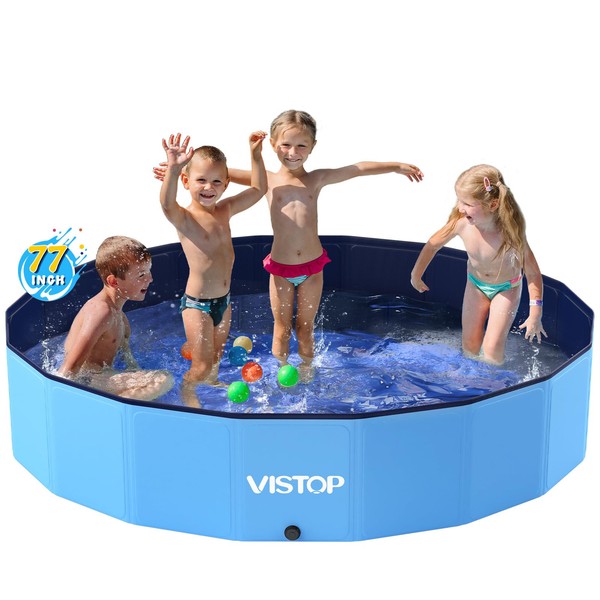 VISTOP Large Hard Plastic Swimming Pool Kiddle Foldable Portable Collapsible Bath Pools for Kids, Toddlers and Adults or Pet Dogs Cooling Summer Play Water Toy Outdoor Backyard (77x16 inch)
