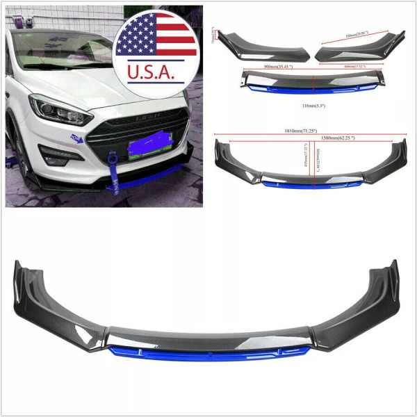 Unbranded Carbon Fiber Style+Blue Full Surrounded Car Bumper Splitter Lip