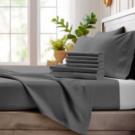 Bamboo Bay 6 Piece California King Sheet Sets - 100% Viscose Made from Bamboo Sheets Set - Ultra Soft Cooling Sheets for Hot Sleepers - Cal King Sheet Set Fits Up to 16" Deep Pocket - Dark Grey