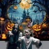 10x8ft Halloween Theme Backdrop, Dark Forest Scary Castle and Pumpkin