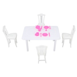 Dollhouse Dining Table Chair Set Simulation Innovative Decorative 1:16 Scale Miniature Dining Table Chair for Kids Type 1