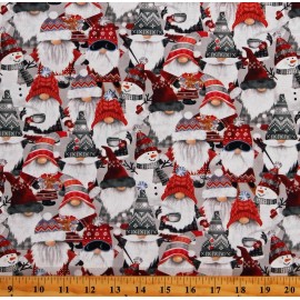 Timeless Treasures Cotton Christmas Snowmen Gnomes Multicolor Fabric Print by Yard D408.24