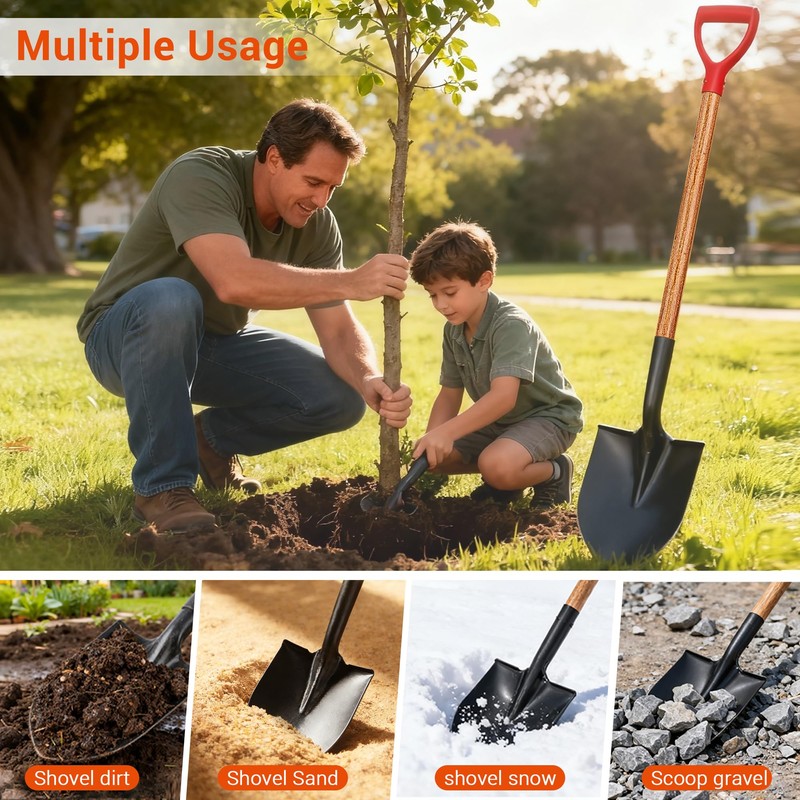 LA ZINNIA 41" Round Shovel, Garden Tool with D-Handle, Shovel