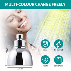 LED Shower Head, 7 Color Lights Automatically Change Fixed Shower Head for Bathroom, Tool-free Installation Adjustable Ultra-Quiet High Pressure for Kids Adult