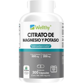 Wellthy Citrato de Magnesio y Potasio 220 Cápsulas. Tomar Sólo una Cápsula al día, Excelente fuente de Potasio y Magnesio, Cápsula Vegana, Bottle