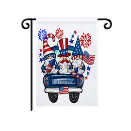 Decorative Garden Flag | Gnomes Truck Fireworks 4th Of July | Single Side Print | Red White Blue Lawn Decor America House Outdoor Decorations Spring Summer Fall Autumn