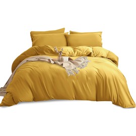 Imperial Rooms Single Duvet Cover Set Brushed Microfiber Plain Bedding Set – Button Closure Ultra Soft 2 PCs Quilt Cover with Pillow Case (135 x 200 Cm) - Ochre