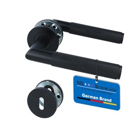 MS Beschläge Rosettengarnitur Schwarz Edelstahl – Türdrücker Set für BB, PZ oder WC Türen – moderner Türgriff für Innentüren – Türbeschlag mit Montageset - Design Türklinke (Buntbart)
