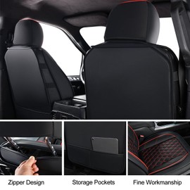 Simgoo Silverado Sierra Seat Covers, for Truck Chevy Silverado GMC Sierra 1500 2019-2025, 2500HD 3500HD 2020-2025 Crew Cab Seat Cushion Protector(Full Set, Black&Red)