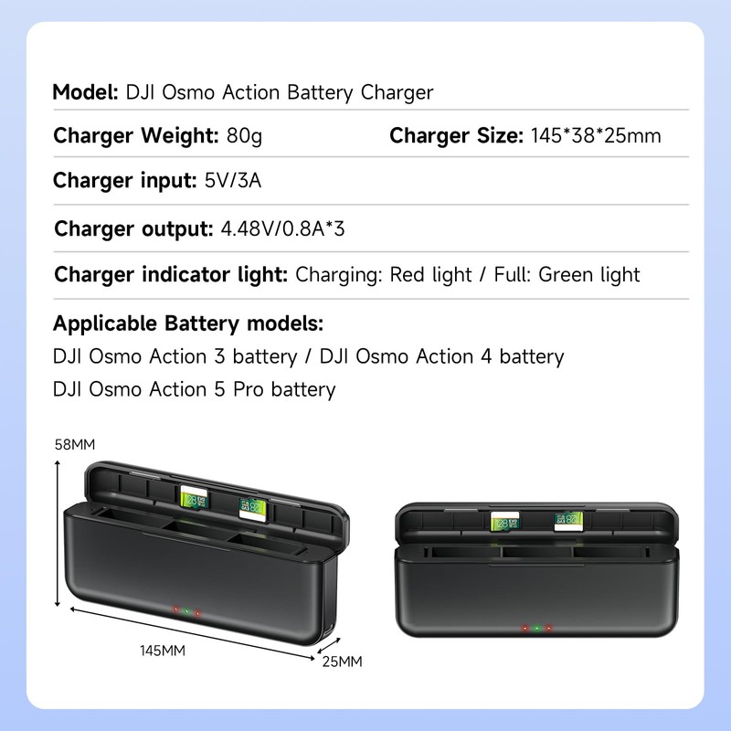 Palogreen Osmo Action 5 Pro Battery Charger for DJI Action