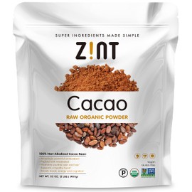 Zint Organic Cacao Powder (32 oz): Paleo-Certified, Organic, Non GMO, Anti Aging Antioxidant Superfood, Gluten Free Cocoa Cacao Beans, Pure Delicious Chocolate Essence, 32 Ounce
