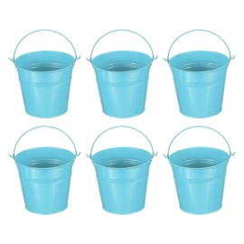 PATIKIL 5"x4.7" Small Metal Buckets with Handle, 6 Pcs Mini Bucket Easter Buckets, Blue