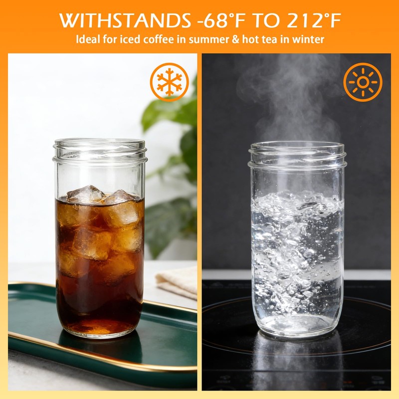 Mapoxy 6 Pack 24oz Mason Jar Cups with Lids and