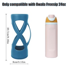 Noiimiy Silicone Protector with Handle 2Pcs for Owala Freesip Water Bottle 24 oz, Water Bottle Carrier Grip Accessories for Couple Gifts Running Bike, Gym Or Jogging (White & Blue)