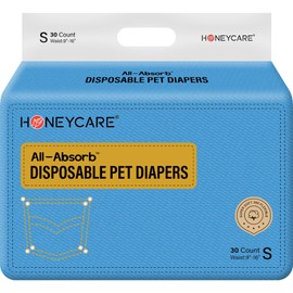Honeycare Female Dog Diapers, Disposable Diapers for Female Dog with Stretchy Waist, Dog Pull-Ups for Easy wear, Dogs in Heat Period Super Absorbent Leak-Proof Doggie Diapers, Size Small, 30 Count