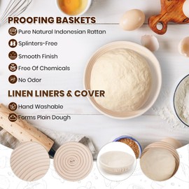 CODOGOY Banneton Bread Proofing Basket Set, Sourdough Bread Baking Supplies with 9" Round & 10" oval Handmade Natural Rattan Proofing Basket and Complete Bread Making Tools
