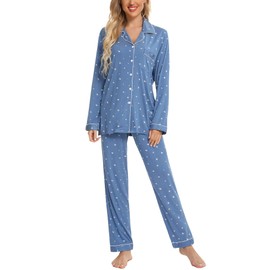 Womens Pajamas Long Sleeve Pajama Pants Set Lake Blue Star S