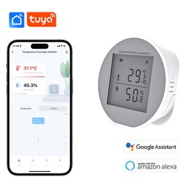 eMylo WiFi Thermometer Hygrometer Indoor Tuya Bluetooth Room Thermometer WiFi Temperature Sensor with Smart App, LCD Screen Digital Thermo-Hygrometer, 7.5 x 7.5 cm