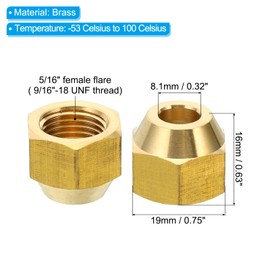PATIKIL 5/16" Brass Flare Nut, 5pcs SAE 45 Degree Copper Flared Tube Fitting Brass Pipe Fitting for Air Conditioner Water Gas Line, Glossy
