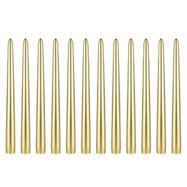Mega Candles 12 pcs Unscented Gold Taper Candle, Hand Poured Wax Candles 10 Inch x 7/8 Inch, Home Décor, Wedding Receptions, Baby Showers, Birthdays, Celebrations, Party Favors & More