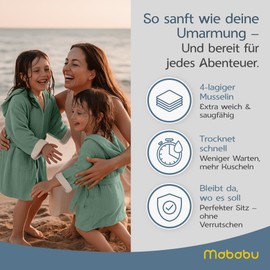 Mababu Children's Bathrobe with Hood, 100% Organic Cotton, GOTS Certified, Premium Muslin Children's Bathrobe for Girls and Boys, Machine Washable and Tumble Dryer-safe, 4-Ply, 1-6 Years, khaki