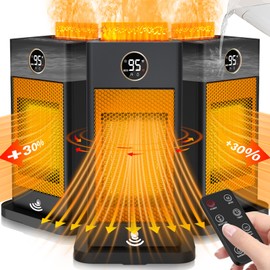 Space Heater, Space Heaters for Indoor Use with Humidifier/Sensor/ECO/3D Flame Effect/Thermostat/Timer/Oscillating, PTC Fast Electric Heaters, Quiet Portable Room Heaters for Bedroom/Office/Home