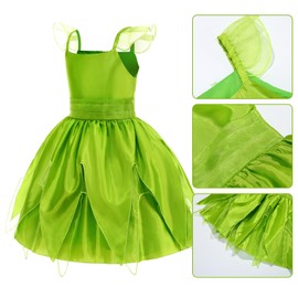 ZALOORIY Tinkerbell Fairy Costume for Girls Princess Dress with Detachable Wings and Accessories (Green, 9-10T)